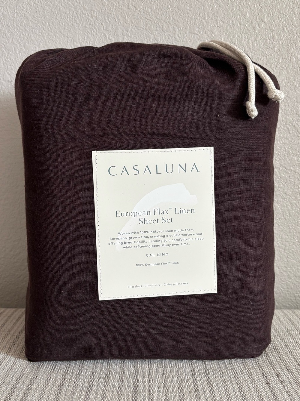 NWT California King 100% Linen Sheet Set Dark Fig - Casaluna
